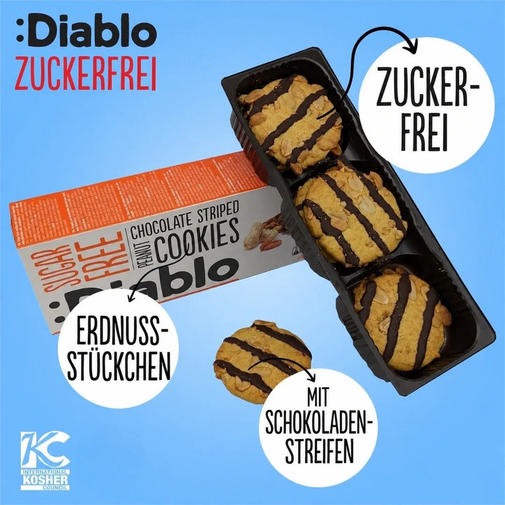 Diablo galletas de cacahuete sin azúcar con rayas de chocolate (150 g, 6,4 g de HC computables por galleta)