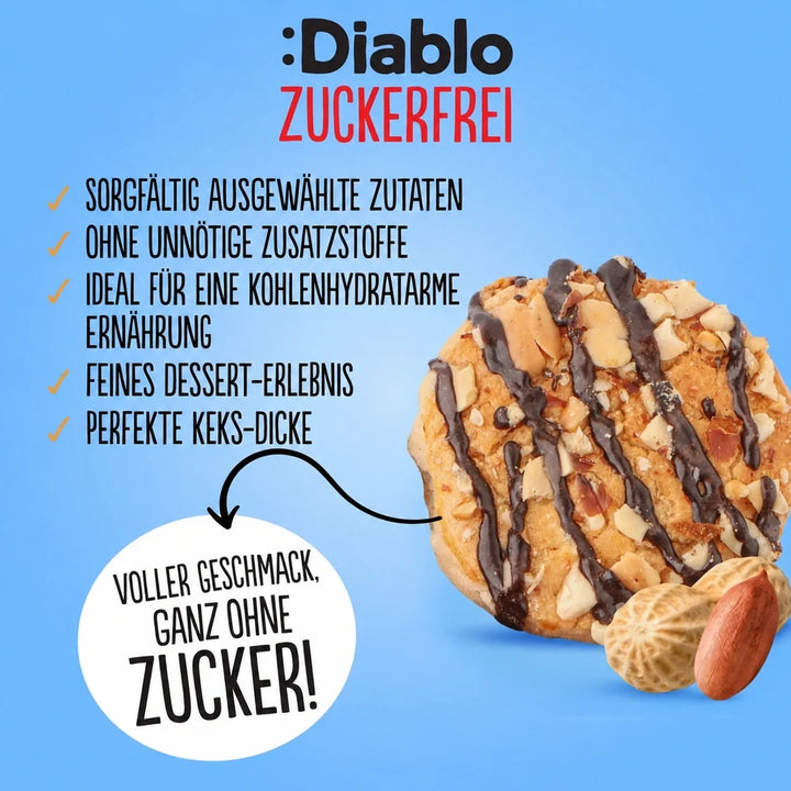 Diablo galletas de cacahuete sin azúcar con rayas de chocolate (150 g, 6,4 g de HC computables por galleta)