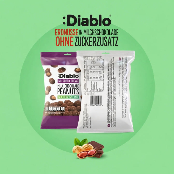 Diablo cacahuetes sin azúcar cubiertos de chocolate con leche fino (40 g, 2,4 g de HC computables)