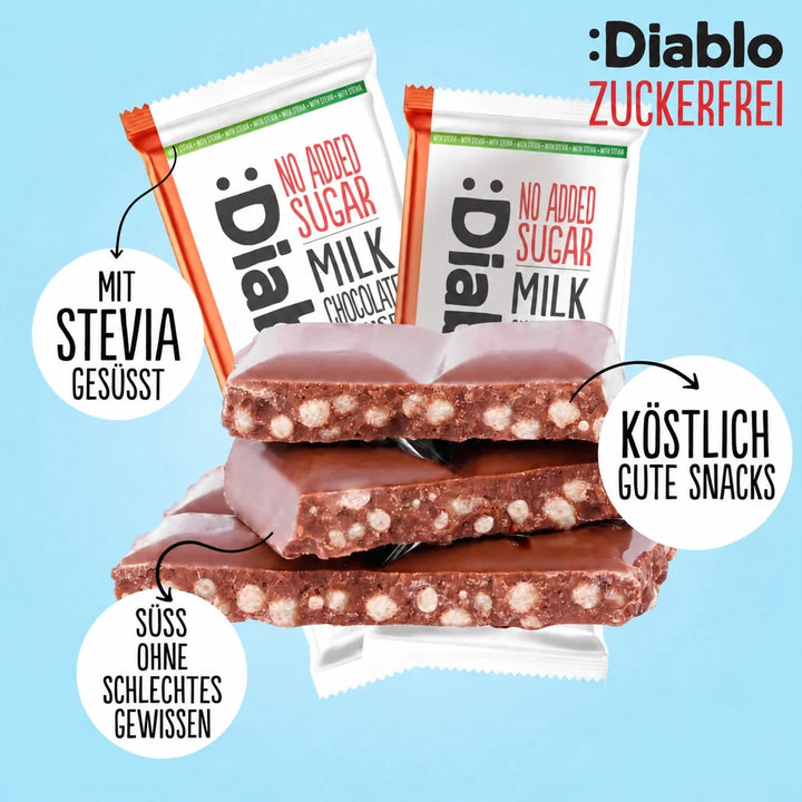 Diablo chocolate con leche sin azúcar con arroz crujiente (75 g, 12 g de HC computables por tableta)