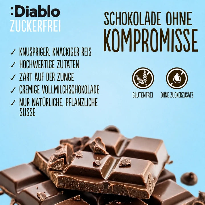 Diablo chocolate con leche sin azúcar con arroz crujiente (75 g, 12 g de HC computables por tableta)