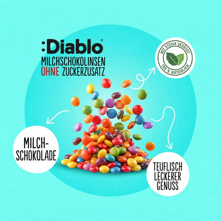 Diablo grageas de chocolate sin azúcar (22 g, 1,2 g de HC computables)