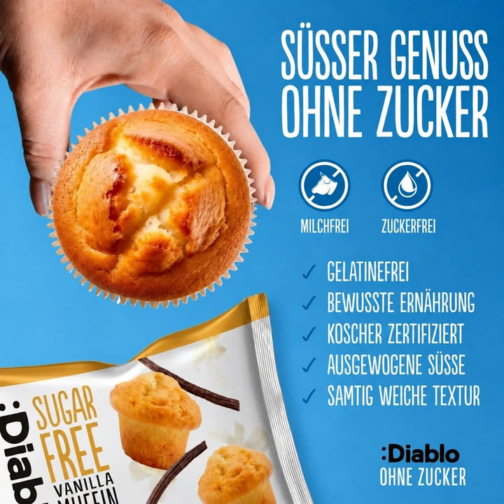 Diablo muffins de vainilla sin azúcar, pack ahorro de 6 (270 g, 11 g de HC computables por muffin)