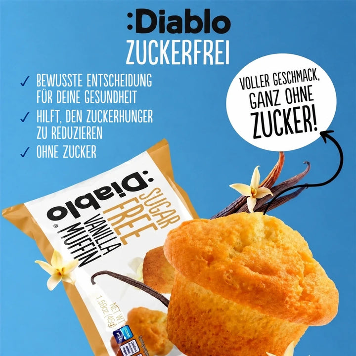 Diablo muffins de vainilla sin azúcar, pack ahorro de 6 (270 g, 11 g de HC computables por muffin)