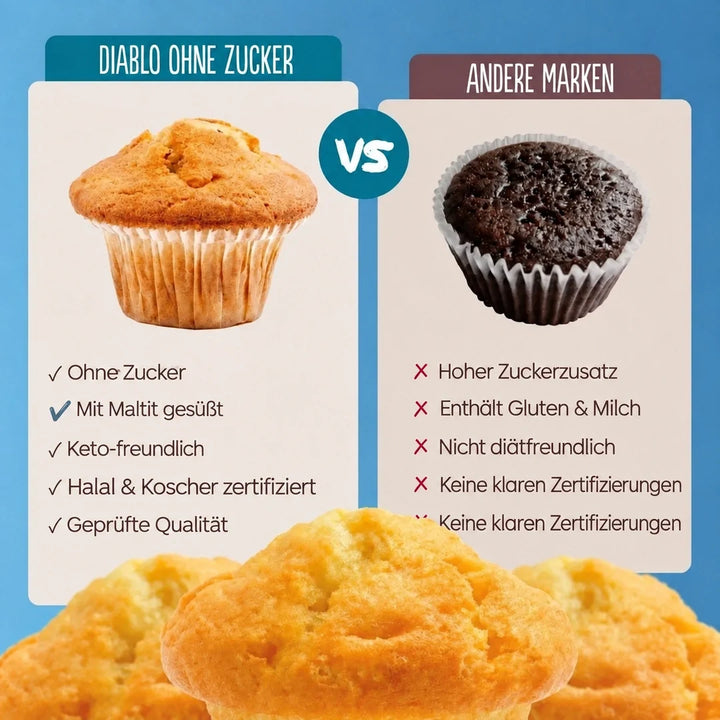 Diablo muffins de vainilla sin azúcar, pack ahorro de 6 (270 g, 11 g de HC computables por muffin)
