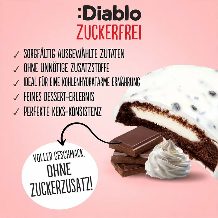 Diablo galletas de chocolate blanco sin azúcar con crema de leche (128 g, 4 g de HC computables por galleta)