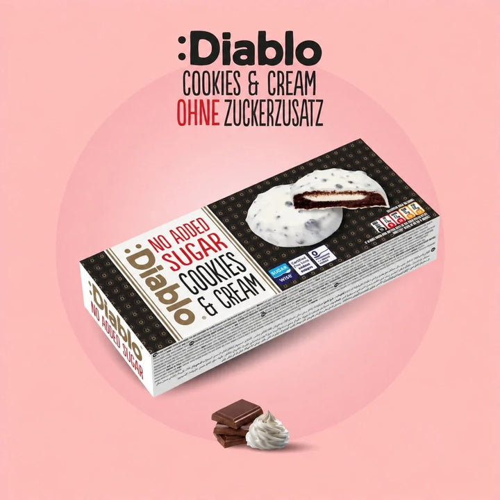 Diablo galletas de chocolate blanco sin azúcar con crema de leche (128 g, 4 g de HC computables por galleta)