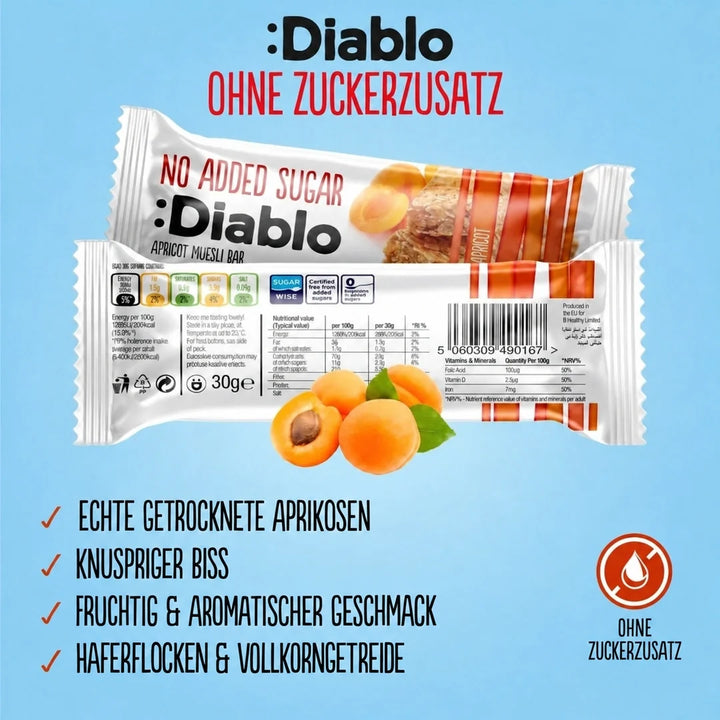 Diablo barrita de muesli de albaricoque sin azúcar (30 g, 14 g de HC computables)