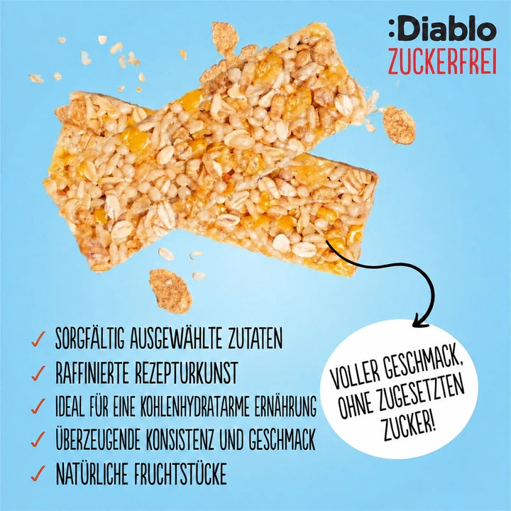 Diablo barrita de muesli de albaricoque sin azúcar (30 g, 14 g de HC computables)
