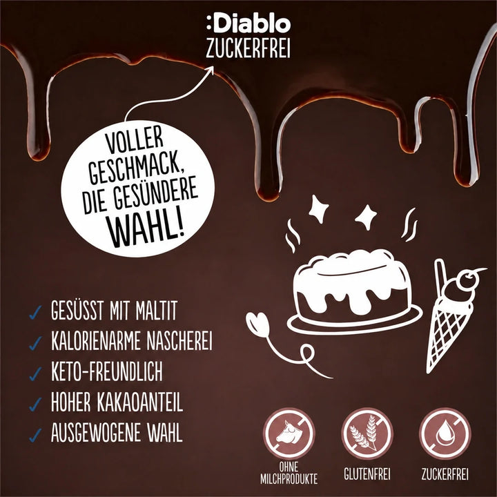 Diablo salsa de postre de chocolate sin azúcar (290 ml, 0,5 g de HC computables por ración de 30 g)