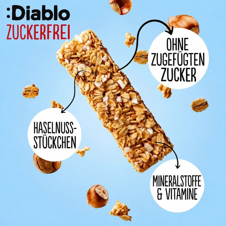 Diablo barrita de muesli de avellana sin azúcar (30 g, 13 g de HC computables)