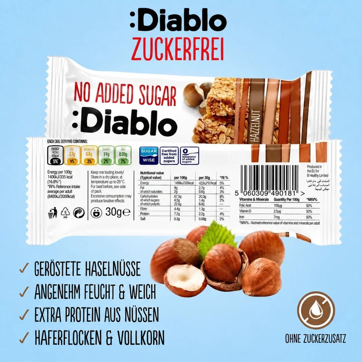 Diablo barrita de muesli de avellana sin azúcar (30 g, 13 g de HC computables)