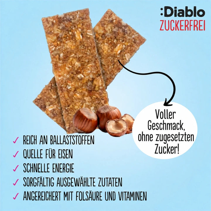 Diablo barrita de muesli de avellana sin azúcar (30 g, 13 g de HC computables)