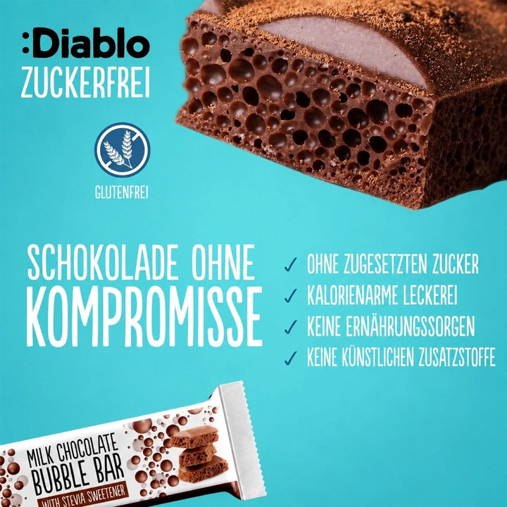 Diablo barrita chocolate bubble sin azúcar (30 g, 2 g de HC computables)