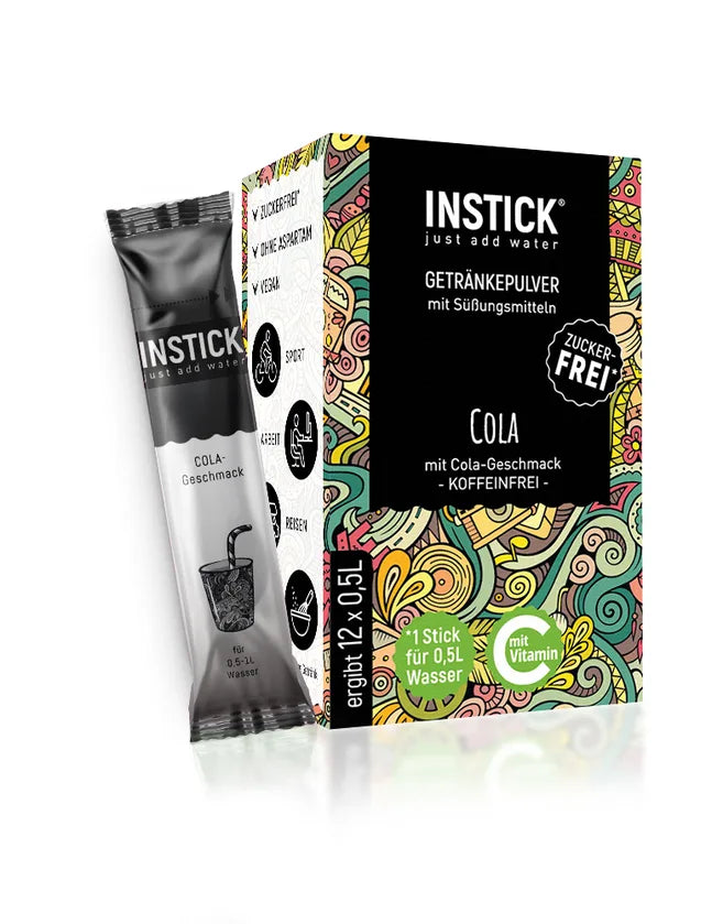 INSTICK Cola 12x Getränkepulver für zuckerfreie Getränke, vegan (12 x 0,5 l, ohne KH/BE/Koffein)