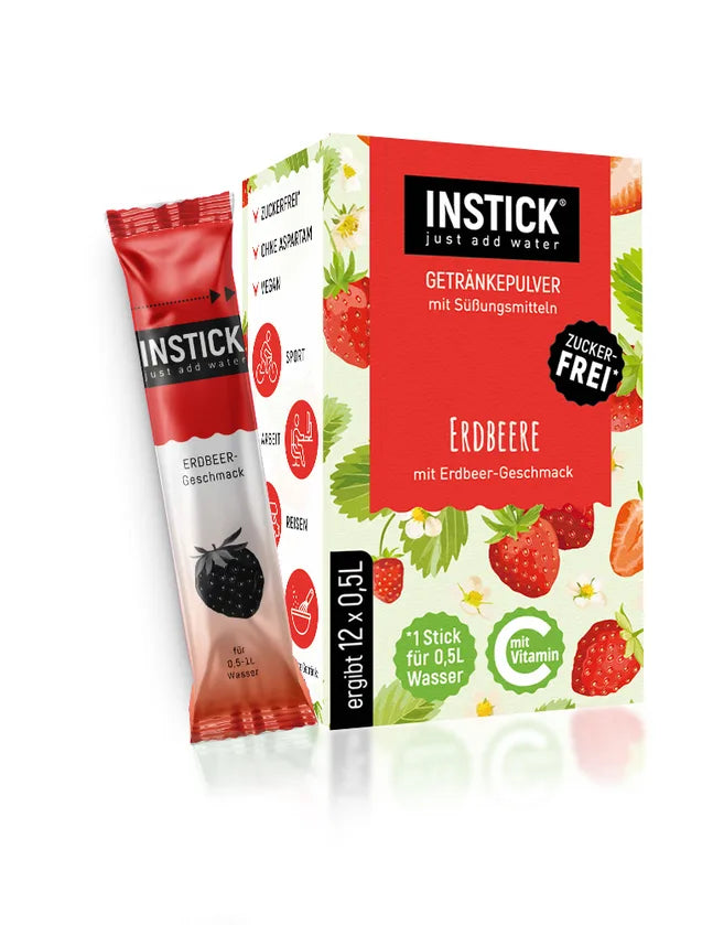 INSTICK poudre pour boisson sans sucre, fraise 12x (12 x 0,5 l, sans glucides/unités-pain)