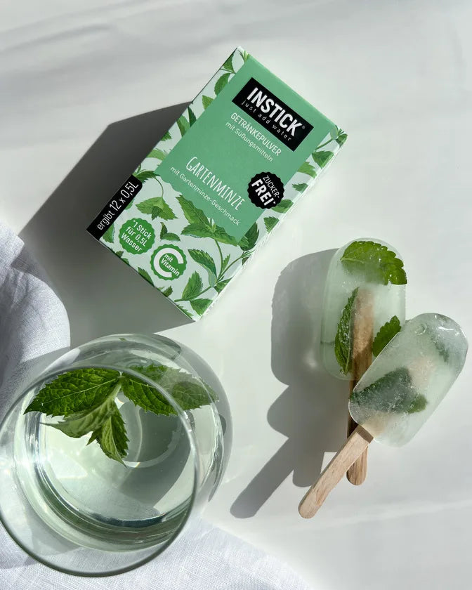 INSTICK Gartenminze 12x Getränkepulver für zuckerfreie Getränke, vegan (12 x 0,5 l, ohne KH/BE)