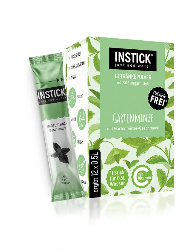 INSTICK Gartenminze 12x Getränkepulver für zuckerfreie Getränke, vegan (12 x 0,5 l, ohne KH/BE)