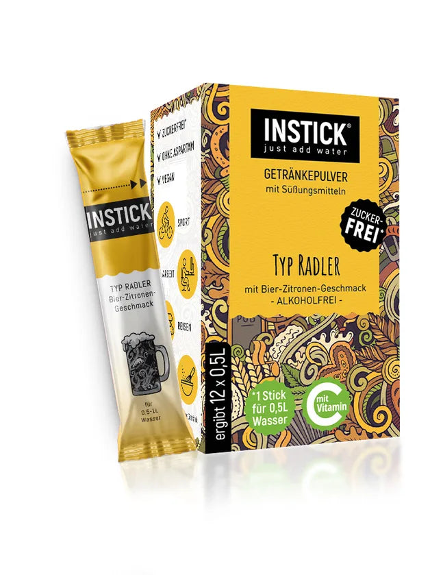 INSTICK Radler drink powder 12-pack (Radler flavor): 12x for sugar-free beverages (12 x 0,5 l, without carbs/BE)