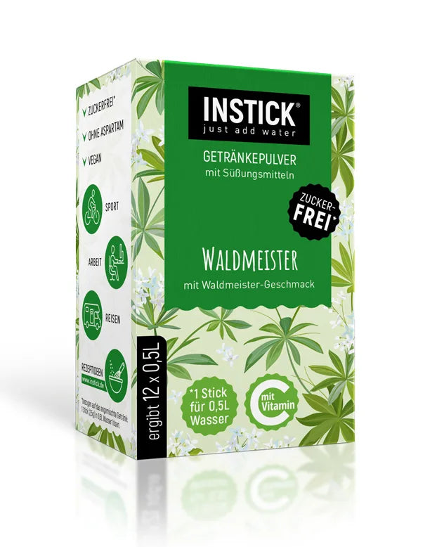 INSTICK aspérule odorante 12x poudre pour boisson pour boissons sans sucre, vegan (12 x 0,5 l, sans glucides/unités-pain)