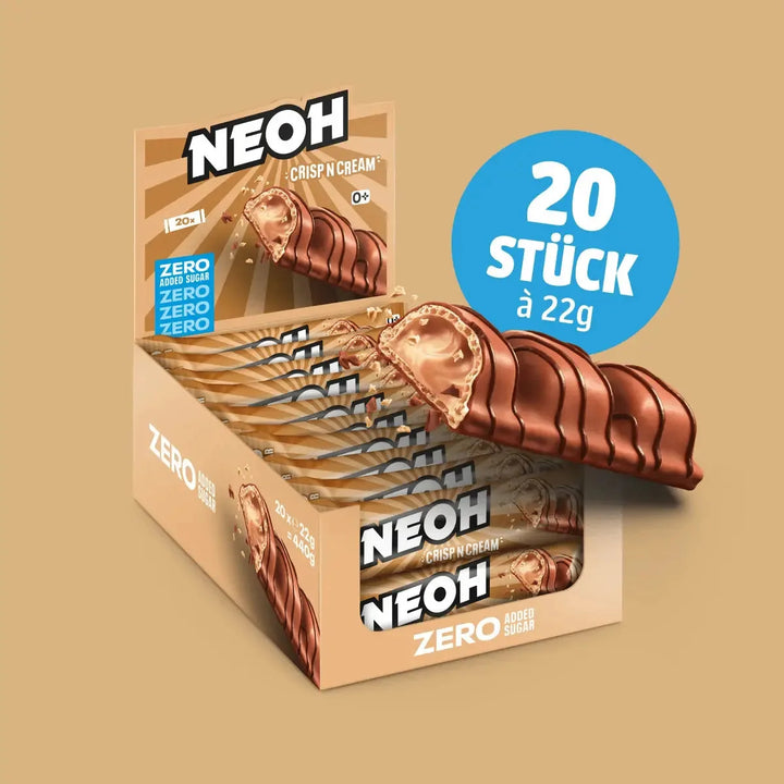 NEOH Crisp N Cream, 3x sugar-free wafer with hazelnut cream filling (3.4 g countable carbs* per bar)