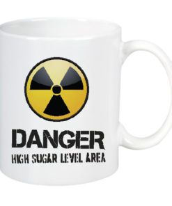 Funny Diabetes mug "Danger hight sugar level area" by www.zuckerschmuck.com